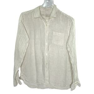 Muji M Womens Tan Striped Shirt Button Front 100% Linen Breathable